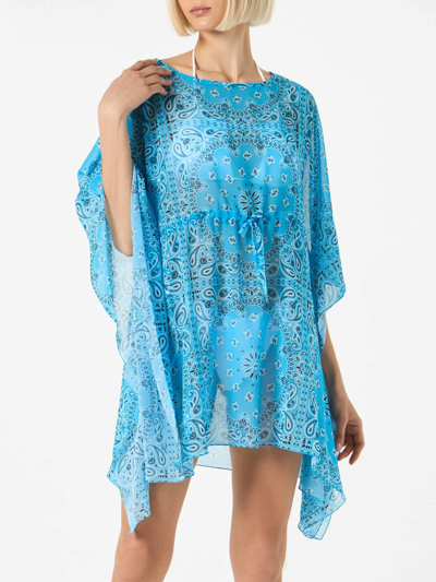 Mc2 Saint Barth Turquoise Bandanna Print Caftan In Sky