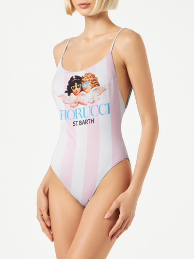 Mc2 Saint Barth Stripes Angels Fiorucci One Piece Swimsuit Fiorucci Special Edition In Pink