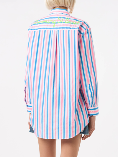 Mc2 Saint Barth Striped Cotton Shirt With Dreaming St. Barth Embroidery In Pink