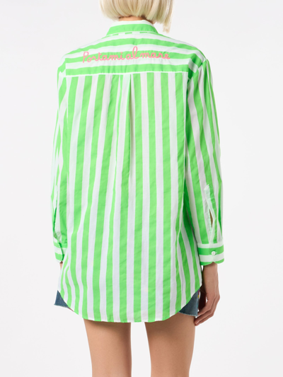 Mc2 Saint Barth Striped Cotton Shirt Portami Al Mare Embroidery In Green