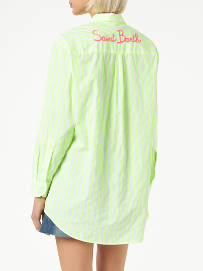 Mc2 Saint Barth Striped Cotton Shirt With Saint Barth Embroidery In Yellow