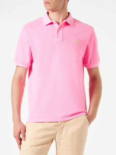 MC2 SAINT BARTH PINK PIQUET POLO WITH ST. BARTH LOGO AND VINTAGE EFFECT