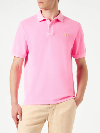 Mc2 Saint Barth Pink Piquet Polo With St. Barth Logo And Vintage Effect In Fluo