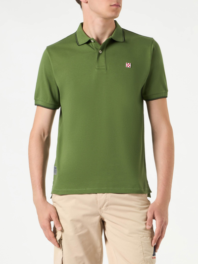 Mc2 Saint Barth Military Green Piquet Polo With St. Barth Check Logo