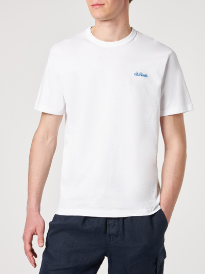 Mc2 Saint Barth Man White Cotton T-shirt With Embroidery