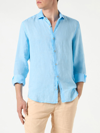Mc2 Saint Barth Man Linen Light Blue Shirt In Sky