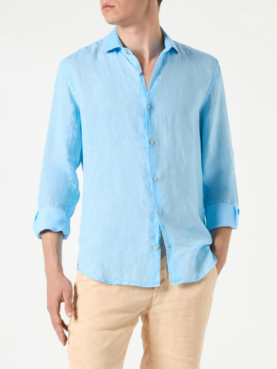 Mc2 Saint Barth Man Linen Light Blue Shirt