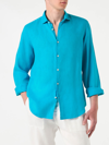 Mc2 Saint Barth Man Turquoise Linen Pamplona Shirt In Blue