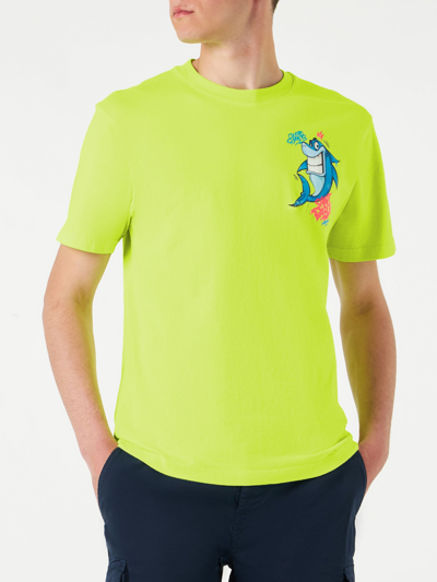 Mc2 Saint Barth Man T-shirt With Shark Print Crypto Puppets® Special Edition In Yellow