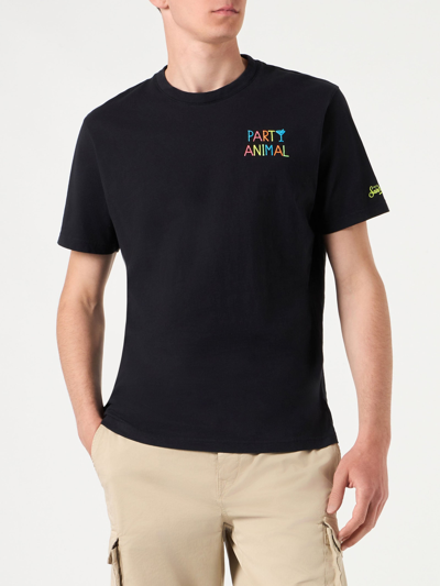 Mc2 Saint Barth Man T-shirt With Party Animal Embroidery In Black