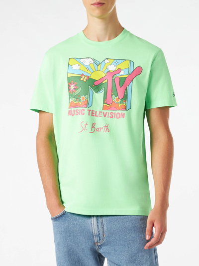 Mc2 Saint Barth Man T-shirt With Mtv Front Print Mtv© Special Edition In Green