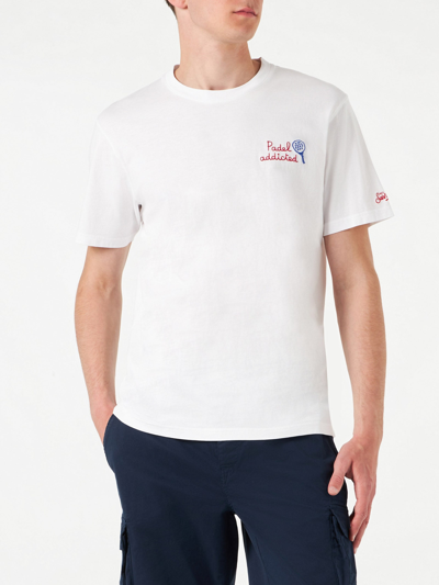 Mc2 Saint Barth Man T-shirt With Padel Addicted Front Embroidery In Weiss