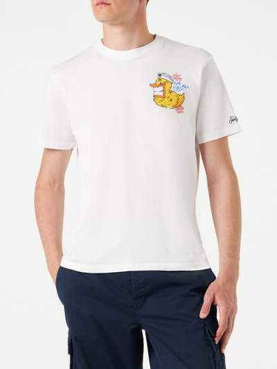 Mc2 Saint Barth Man T-shirt With Crypto Duck Print Crypto Puppets® Special Edition In White