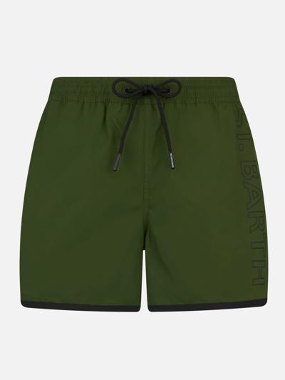Mc2 Saint Barth Man Swim Shorts With Side Logo And Contrast In Green
