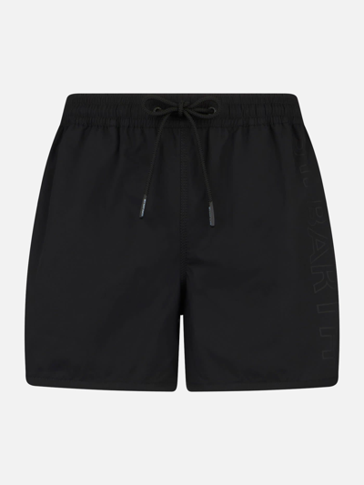 Mc2 Saint Barth Man Swim Shorts With Side Logo And Contrast In Black