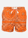 Mc2 Saint Barth Man Swim Shorts With Orange Bandanna Print In Orange
