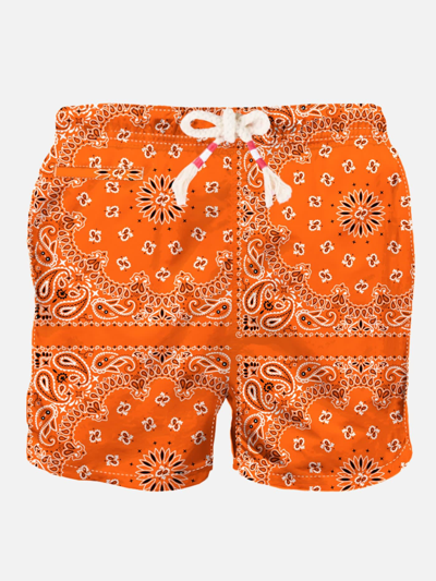 Mc2 Saint Barth Man Swim Shorts With Orange Bandanna Print