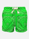 Mc2 Saint Barth Man Swim Shorts With Green Bandanna Print In Verde Fluo