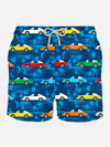 Mc2 Saint Barth Man Swim Shorts With Cars Print In Blue