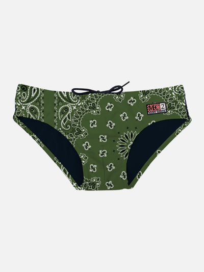 Mc2 Saint Barth Man Swim Briefs With Military Green Bandanna Print