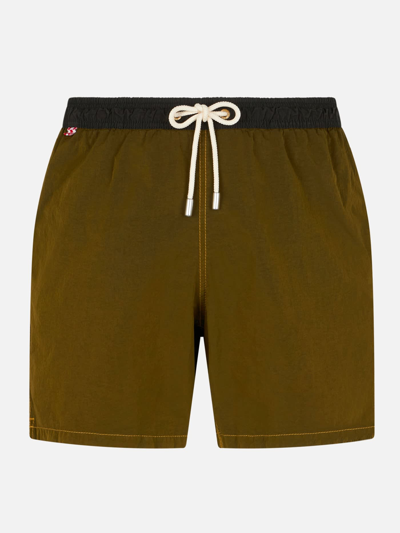 Mc2 Saint Barth Man Ochre Light Fabric Swim Shorts In Yellow