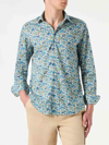 Mc2 Saint Barth Man Muslin Cotton Sikelia Shirt With Mushroom Print Liberty Special Edition In Blue
