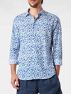 MC2 SAINT BARTH MAN MUSLIN COTTON SIKELIA SHIRT WITH BLUE LEAVES PRINT