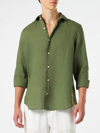 Mc2 Saint Barth Man Shirt Military Green Size S Linen