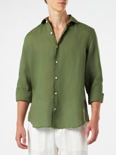 Mc2 Saint Barth Man Shirt Military Green Size S Linen In Green