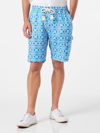 Mc2 Saint Barth Man Linen Bermuda Shorts With White And Light Blue Majolica Print In Blue