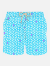 Mc2 Saint Barth Man Light Fabric Swim Shorts With White And Fuchsia Octopus Print In Sky