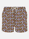 Mc2 Saint Barth Man Light Fabric Swim Shorts With Tequila Print In Brown