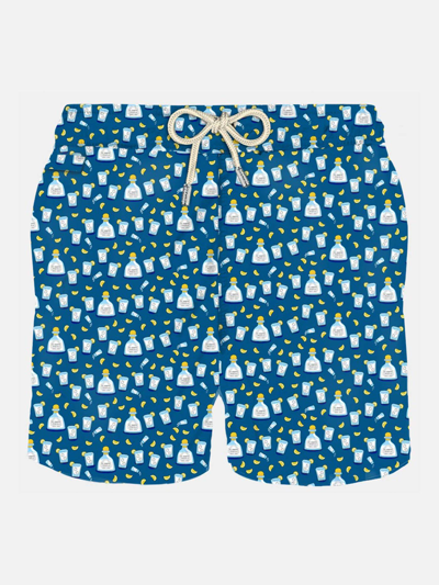 Mc2 Saint Barth Light Fabric Man Swim Shorts Tequila Print In Blue