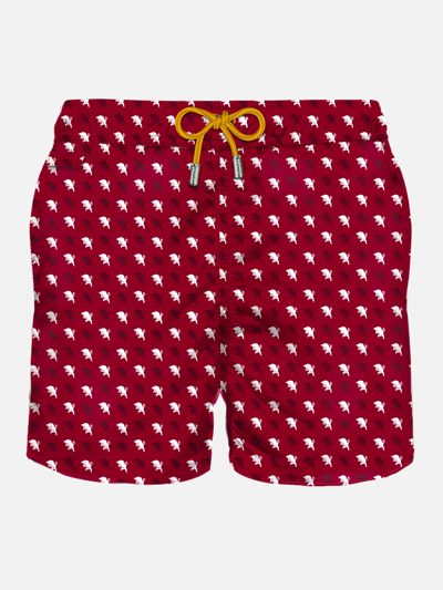 Mc2 Saint Barth Man Light Fabric Swim Shorts With Tauros Print Torino Fc Special Edition In Red