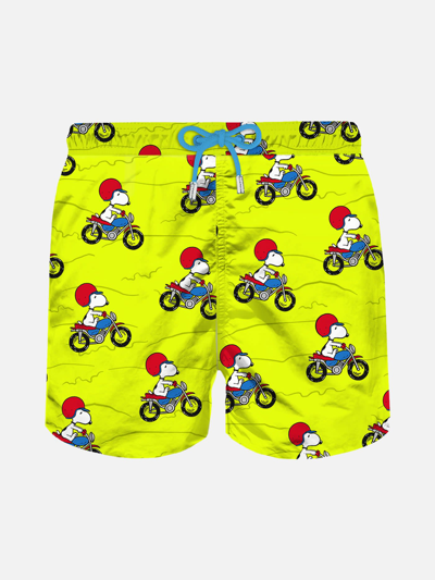 Mc2 Saint Barth Man Light Fabric Swim Shorts With Snoopy Print Peanuts® Special Edition In Fluo