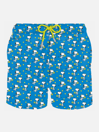 Mc2 Saint Barth Man Light Fabric Swim Shorts With Snoopy Padel Print Snoopy - Peanuts Special Edition In Sky