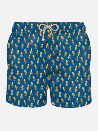 Mc2 Saint Barth Man Light Fabric Swim Shorts With Skater Bart Print The Simpsons Special Edition In Blue