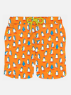 Mc2 Saint Barth Man Light Fabric Swim Shorts With Penguins Print In Orange