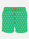 Mc2 Saint Barth Man Light Fabric Swim Shorts With Multicolor Starfish Print In Green