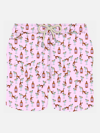 Mc2 Saint Barth Man Light Fabric Swim Shorts With Gin And Monkey Print In Pink