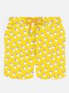 Mc2 Saint Barth Man Light Fabric Swim Shorts With Estathé Print Estathe® Special Edition In Yellow