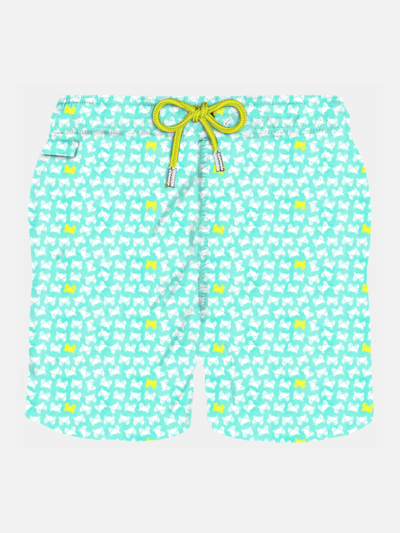 Mc2 Saint Barth Man Light Fabric Swim Shorts With Crabs Print In Green