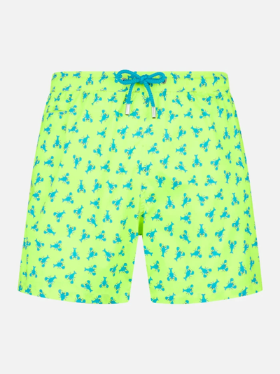 Mc2 Saint Barth Man Light Fabric Comfort Swim Shorts With Lobster Print In Yellow