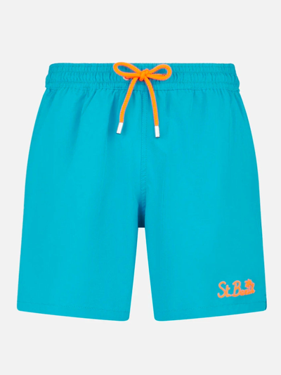 Mc2 Saint Barth Man Light Blue Comfort Swim Shorts In Sky