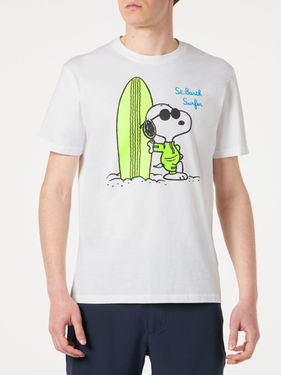 Mc2 Saint Barth Man Cotton T-shirt With Surfer Snoopy Print Peanuts® Special Edition In White