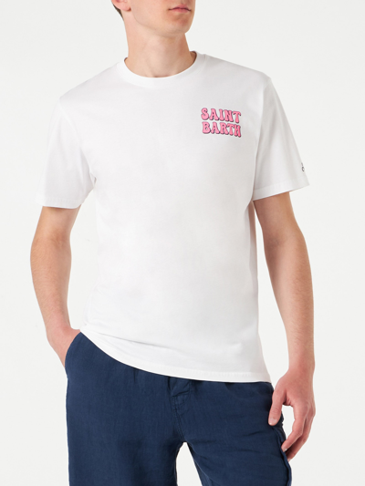 Mc2 Saint Barth Man Cotton T-shirt With St. Barth Island Print In White
