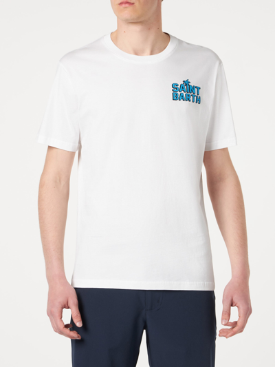 Mc2 Saint Barth Man Cotton T-shirt With St. Barth Happy Days Print In White