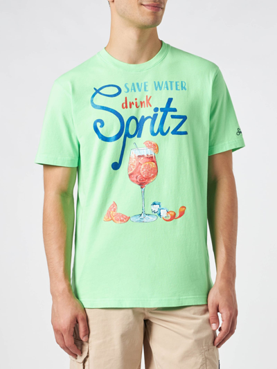Mc2 Saint Barth Man Cotton T-shirt With Spritz Print In Green