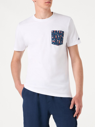 Mc2 Saint Barth Man Cotton T-shirt With Spritz Pocket Aperol Special Edition In Blue