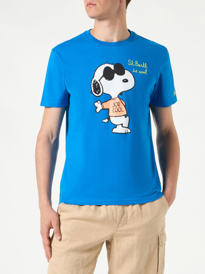 Mc2 Saint Barth Man Cotton T-shirt With Snoopy Print Snoopy - Peanuts Special Edition In Blue